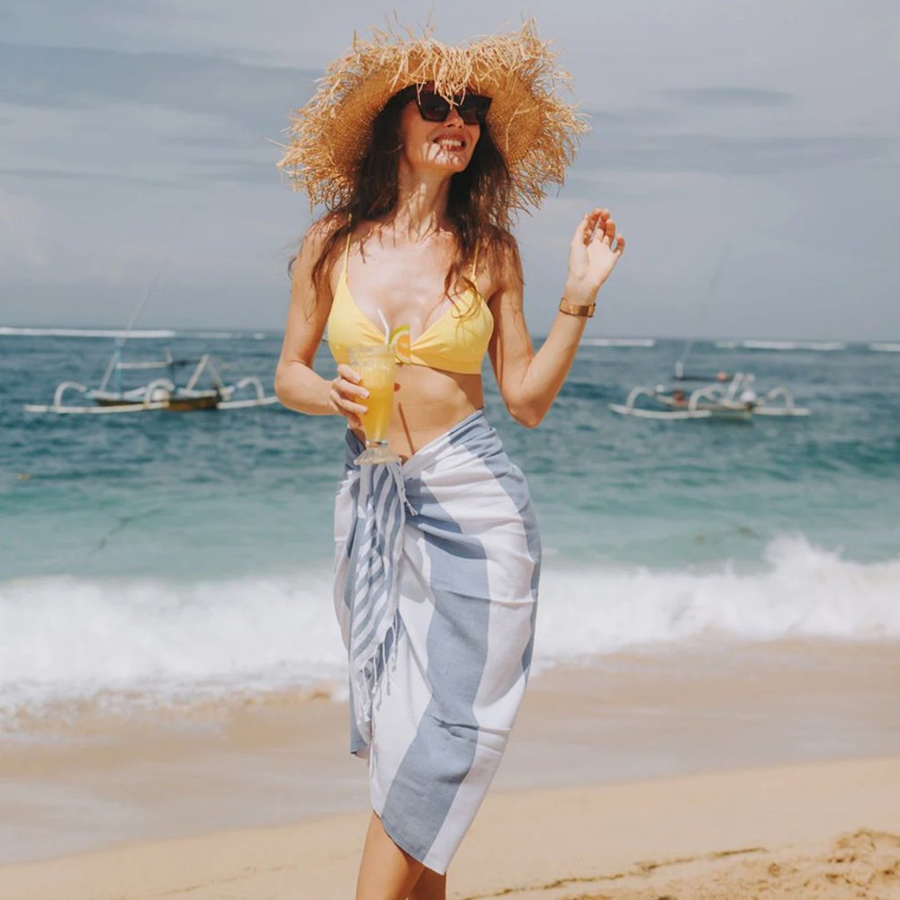 4 Blue Striped 100% Turkish Cotton Beach Bath Towels - Citizens of the Beach